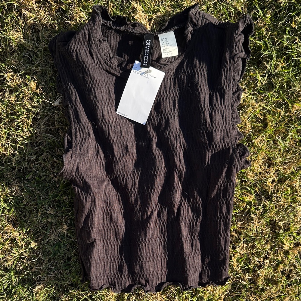Divided Textured Black Tank Top